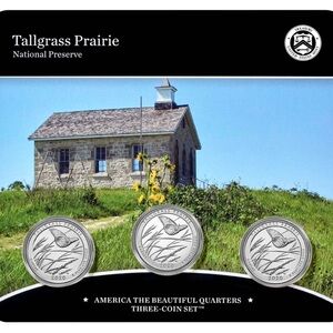 2020 P, D, S Kansas Tallgrass Prairie Quarter "BU" ATB 3 coin full SET Mint US​​
